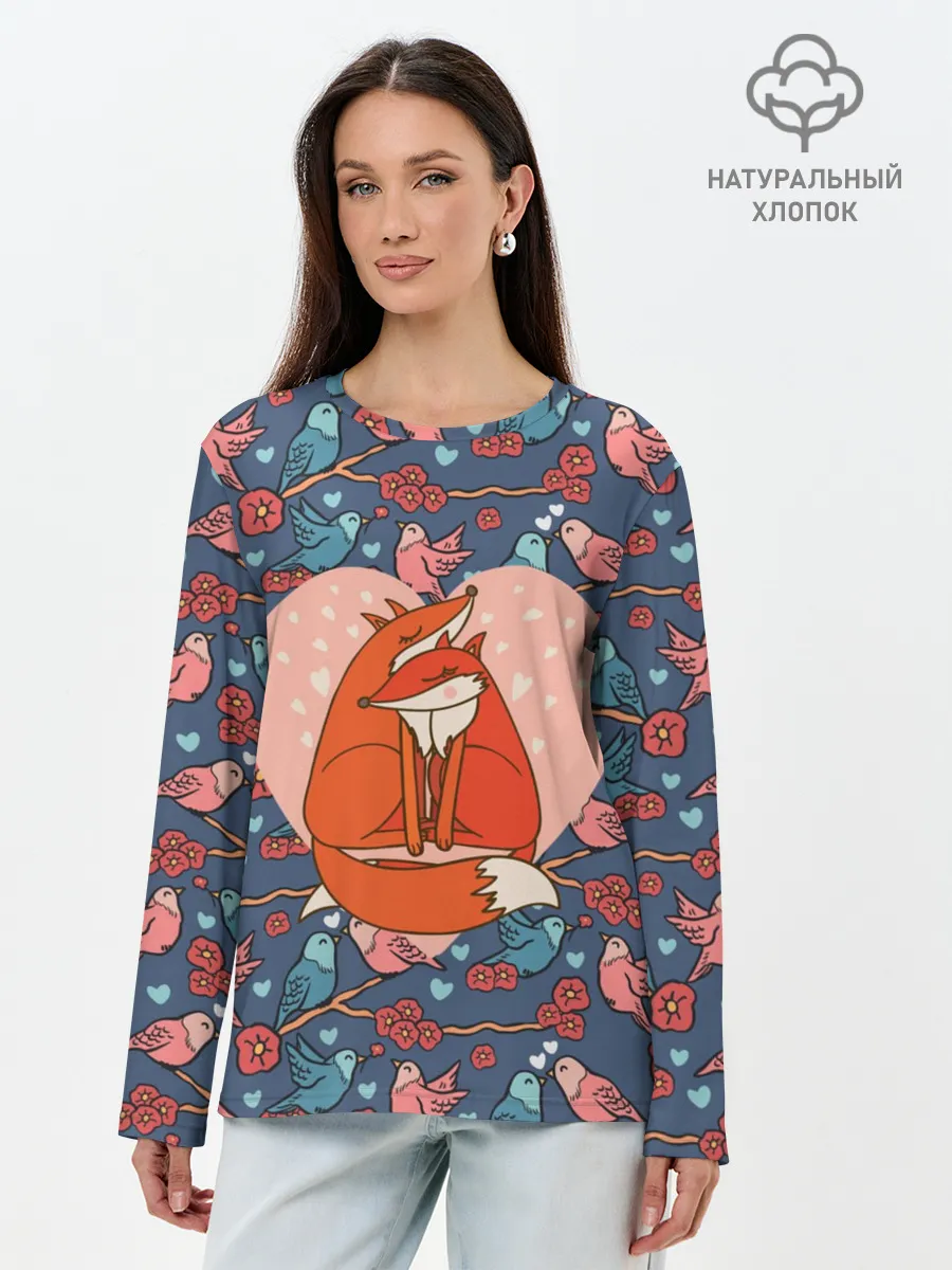 Лонгслив женский. Хлопок / Влюбленные лисички