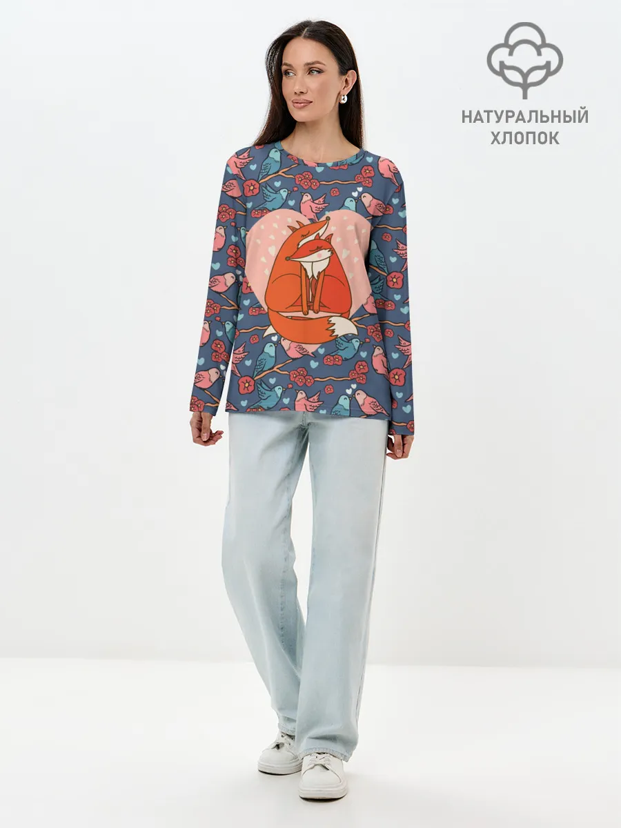 Лонгслив женский. Хлопок / Влюбленные лисички