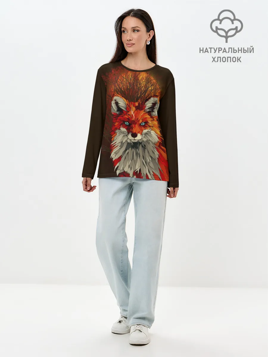 Лонгслив женский. Хлопок / Лисичка и яркая луна