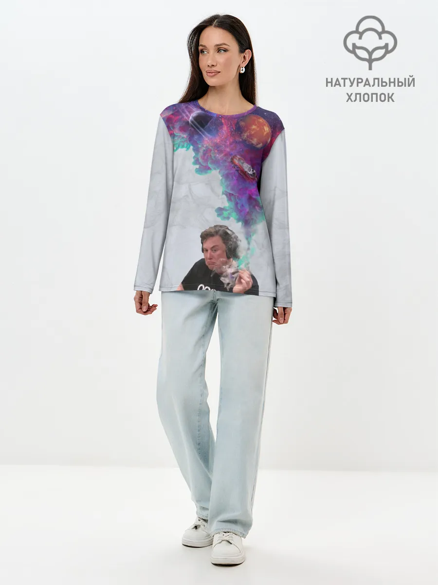 Лонгслив женский. Хлопок / Илон Маск курит космос