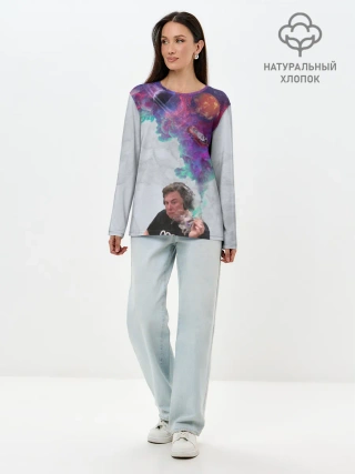 Лонгслив женский. Хлопок / Илон Маск курит космос