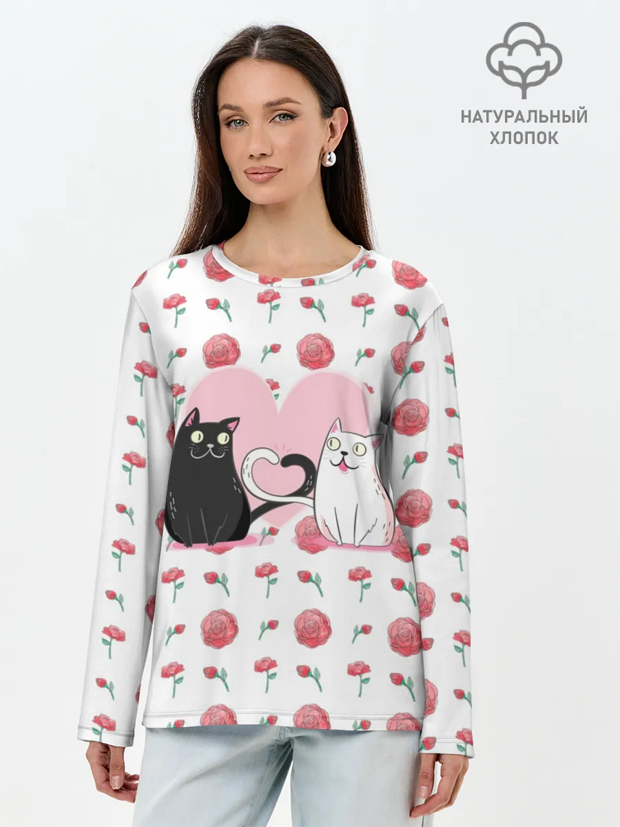 Лонгслив женский. Хлопок / Милые котики