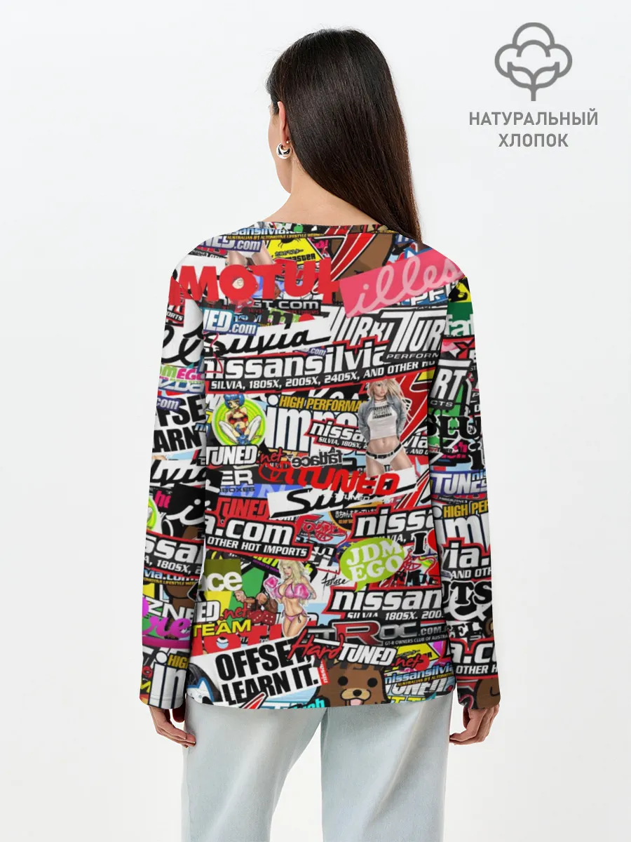 Лонгслив женский. Хлопок / Cars Stickerbombing