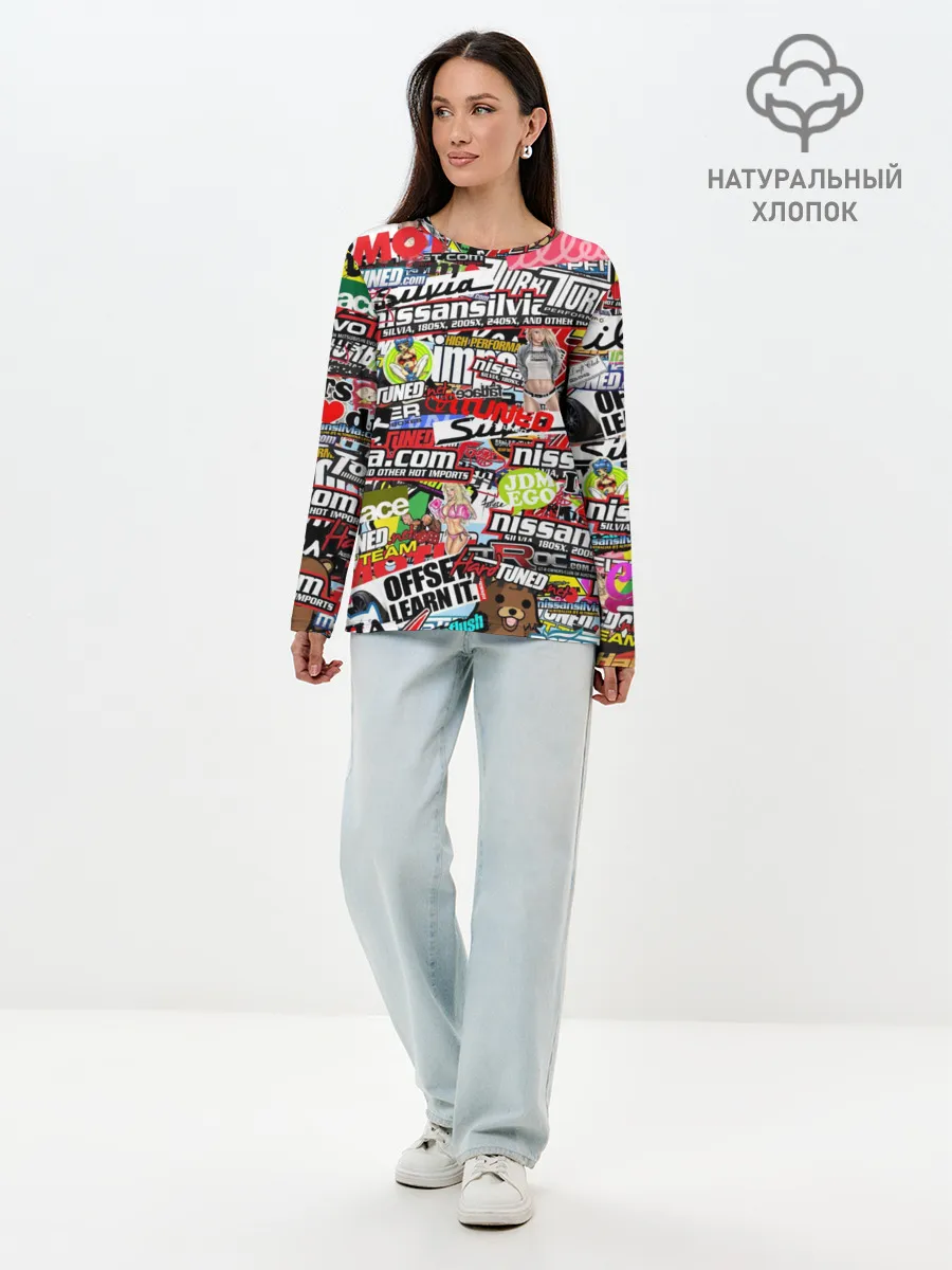 Лонгслив женский. Хлопок / Cars Stickerbombing