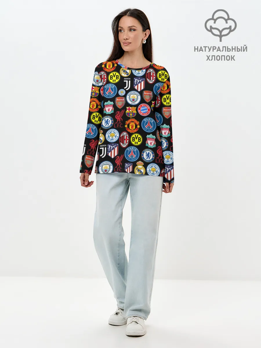 Лонгслив женский. Хлопок / ЛОГО ФУТБОЛЬНЫХ КОМАНД