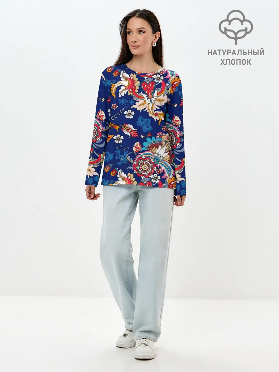 Лонгслив женский. Хлопок / Экзотический орнамент