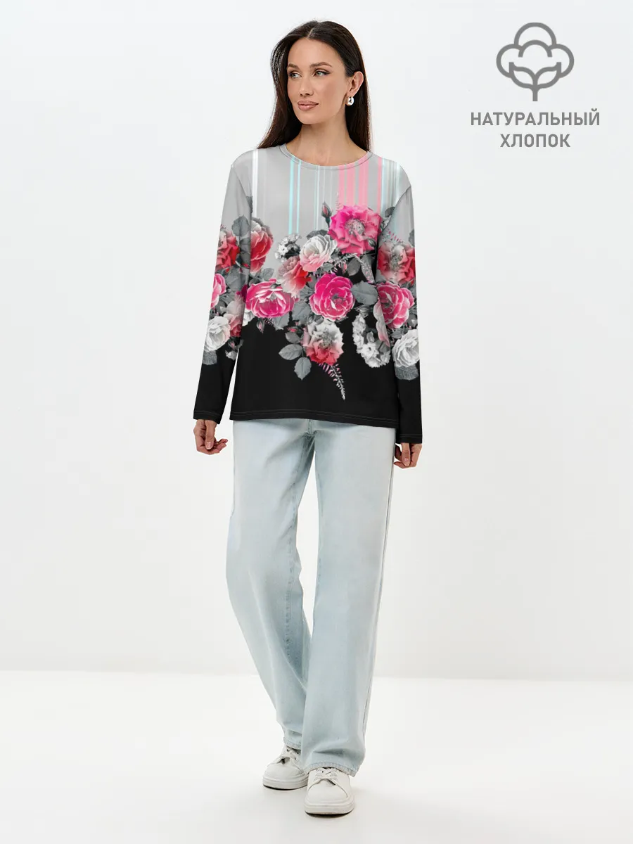 Лонгслив женский. Хлопок / Розы