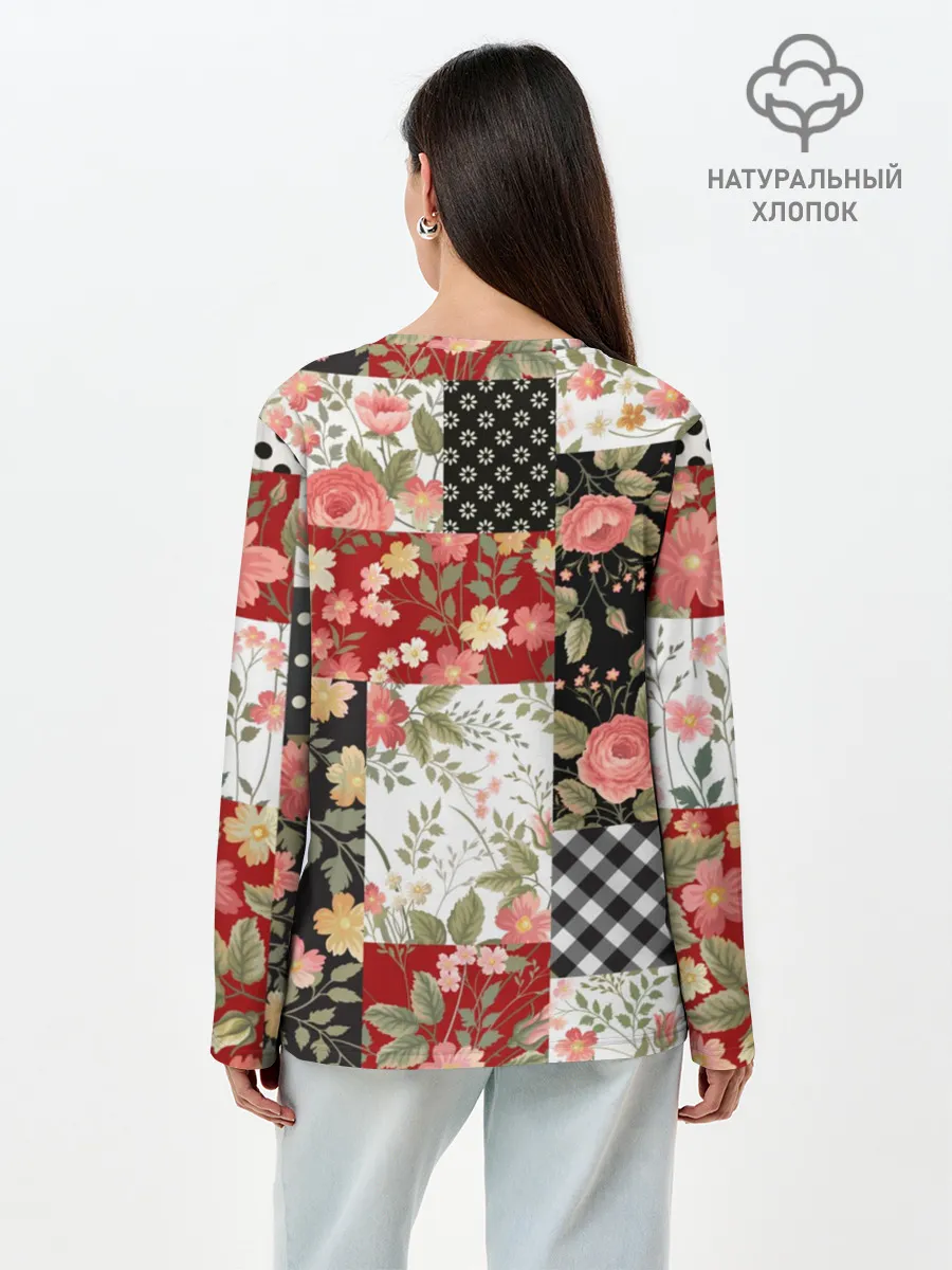 Лонгслив женский. Хлопок / Лоскутный орнамент