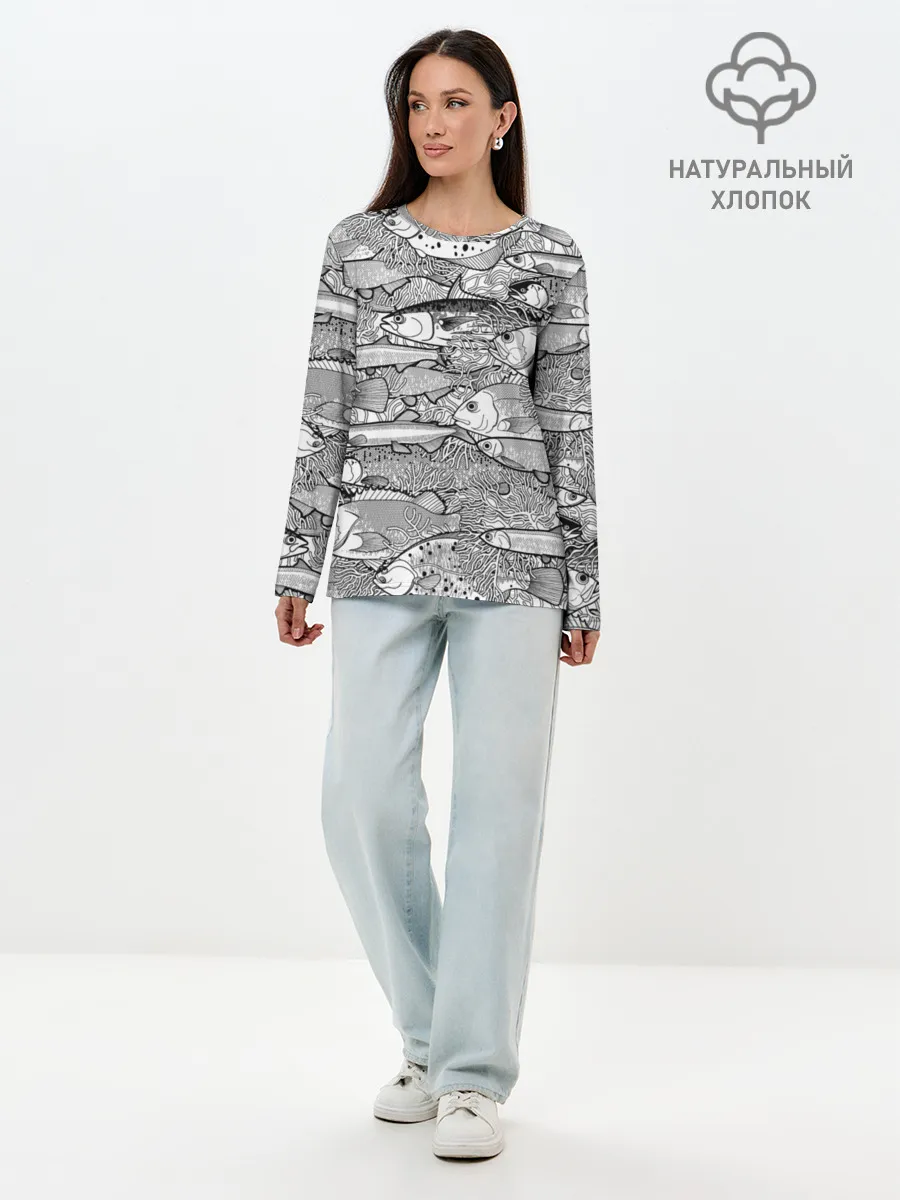 Лонгслив женский. Хлопок / Рыбы
