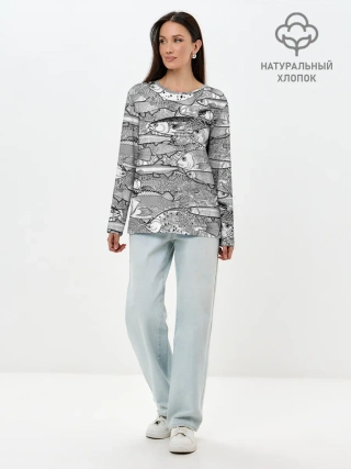 Лонгслив женский. Хлопок / Рыбы