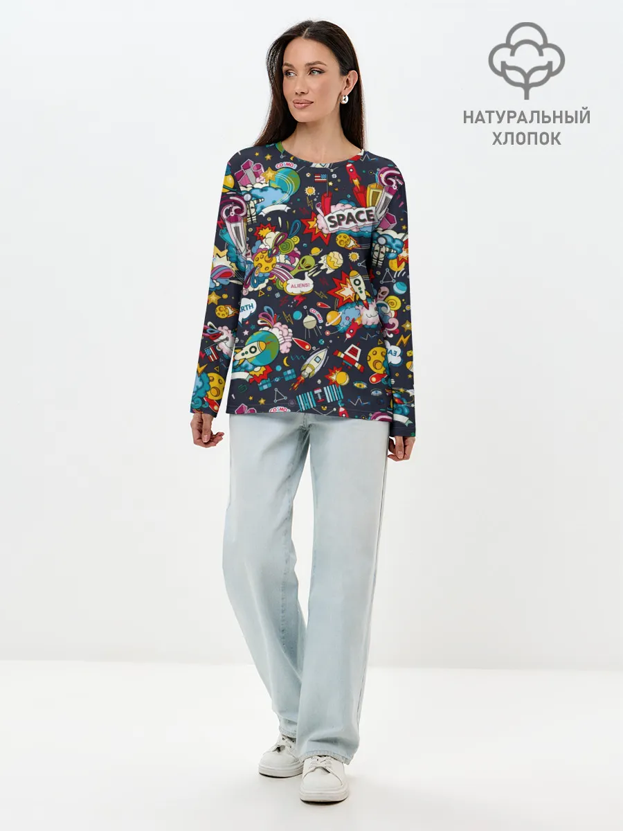 Лонгслив женский. Хлопок / Космос