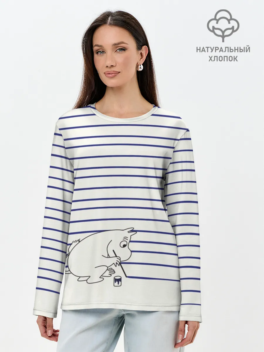 Лонгслив женский. Хлопок / Муми-тролль рисует полосы