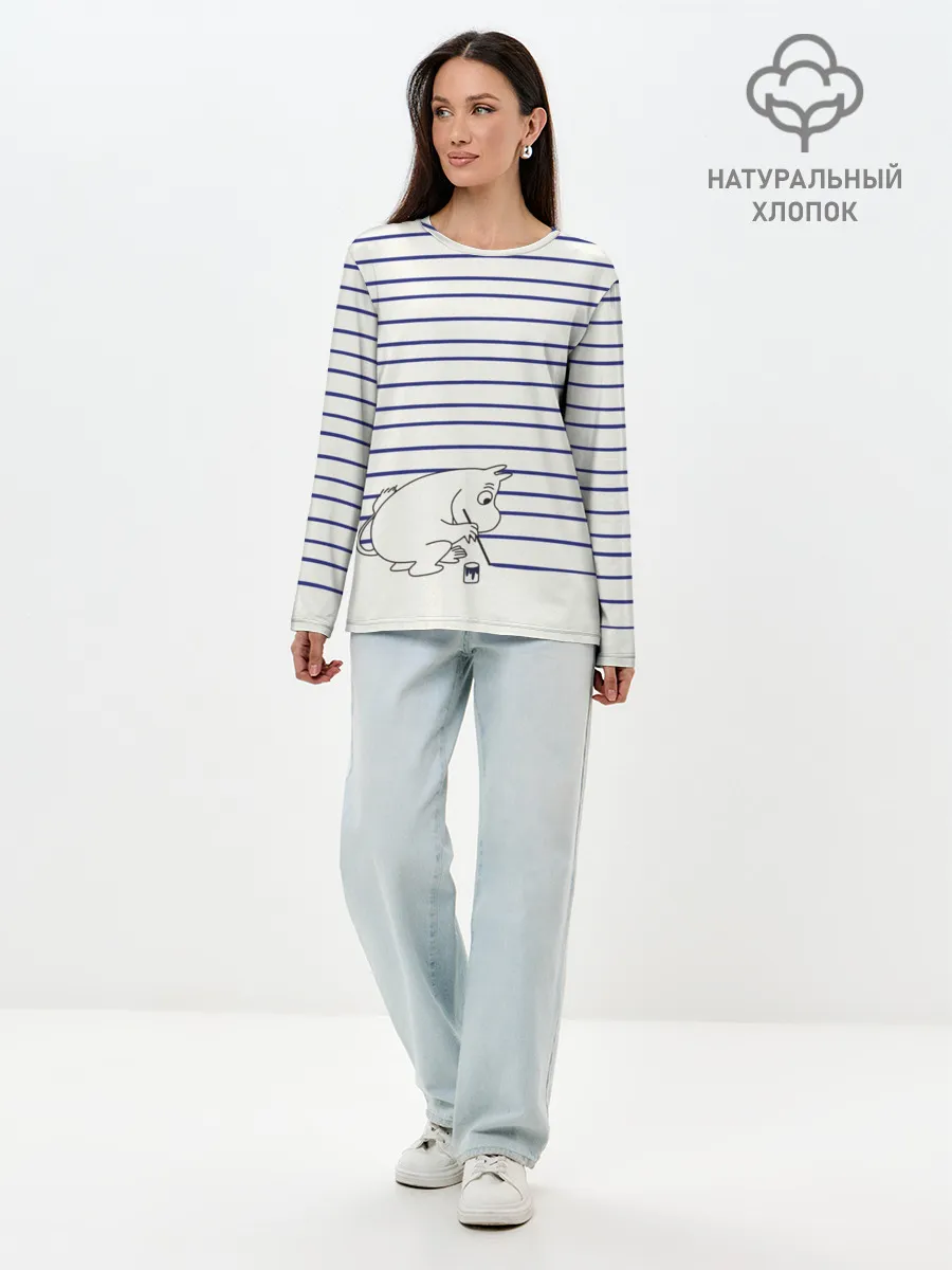 Лонгслив женский. Хлопок / Муми-тролль рисует полосы