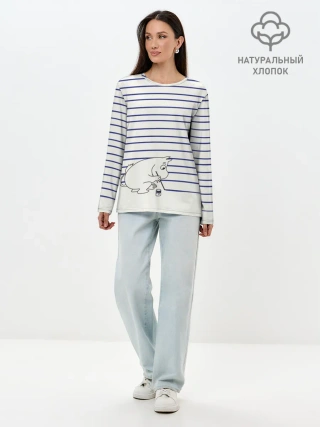 Лонгслив женский. Хлопок / Муми-тролль рисует полосы