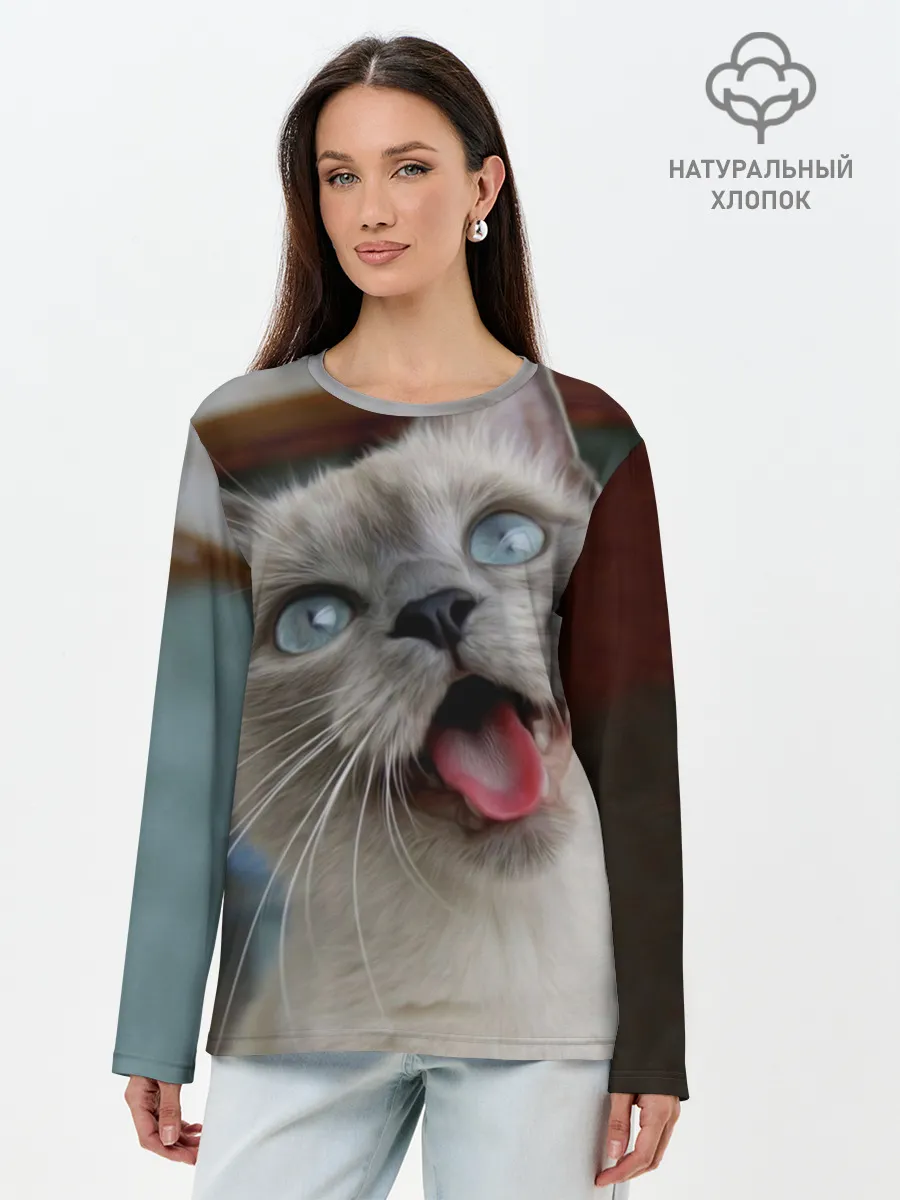 Лонгслив женский. Хлопок / Сиамский котенок