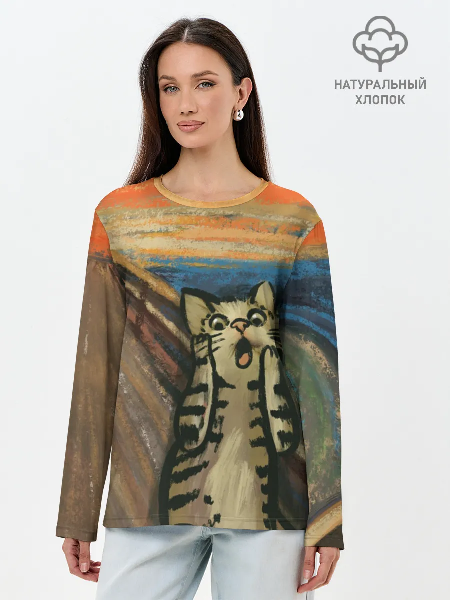 Лонгслив женский. Хлопок / Крик котика