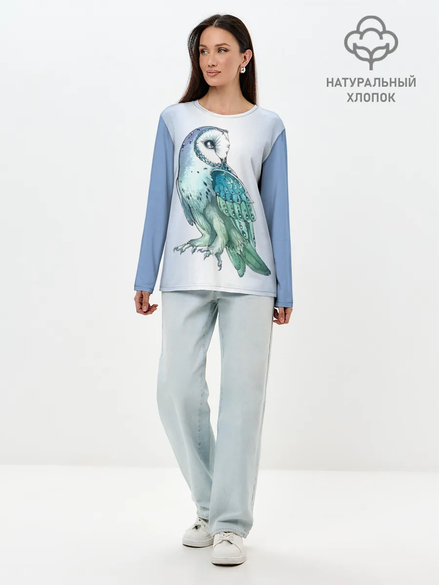 Лонгслив женский. Хлопок / сова