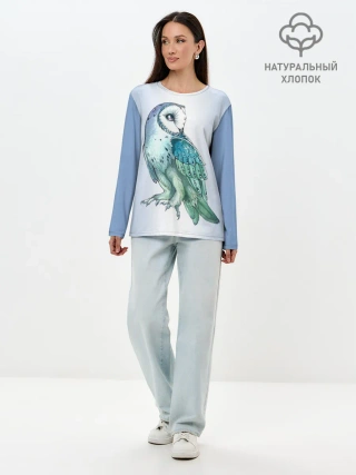 Лонгслив женский. Хлопок / сова