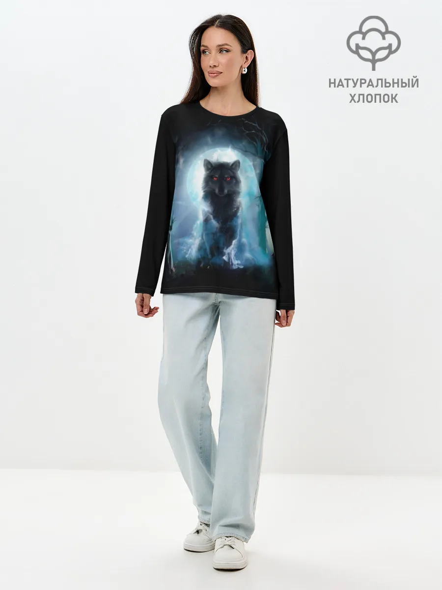 Лонгслив женский. Хлопок / волк