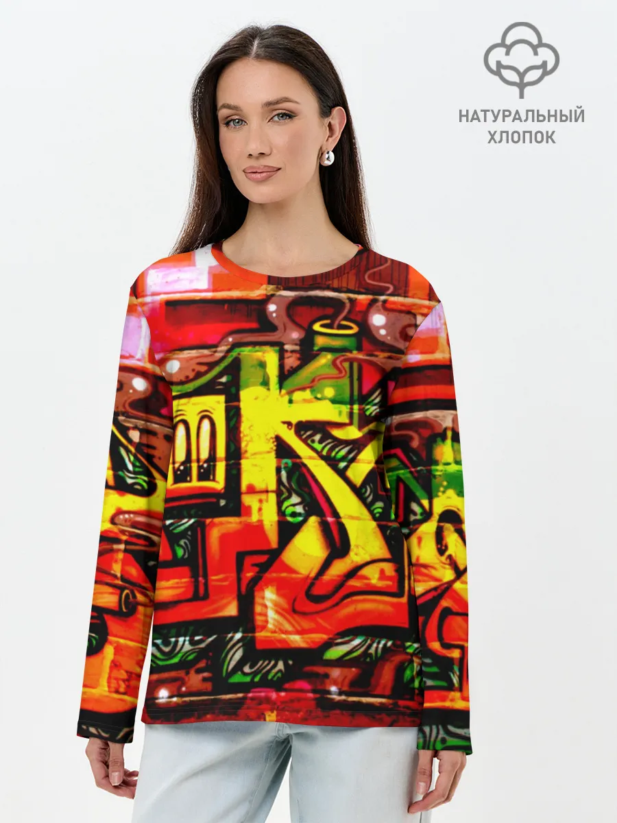 Лонгслив женский. Хлопок / Граффити