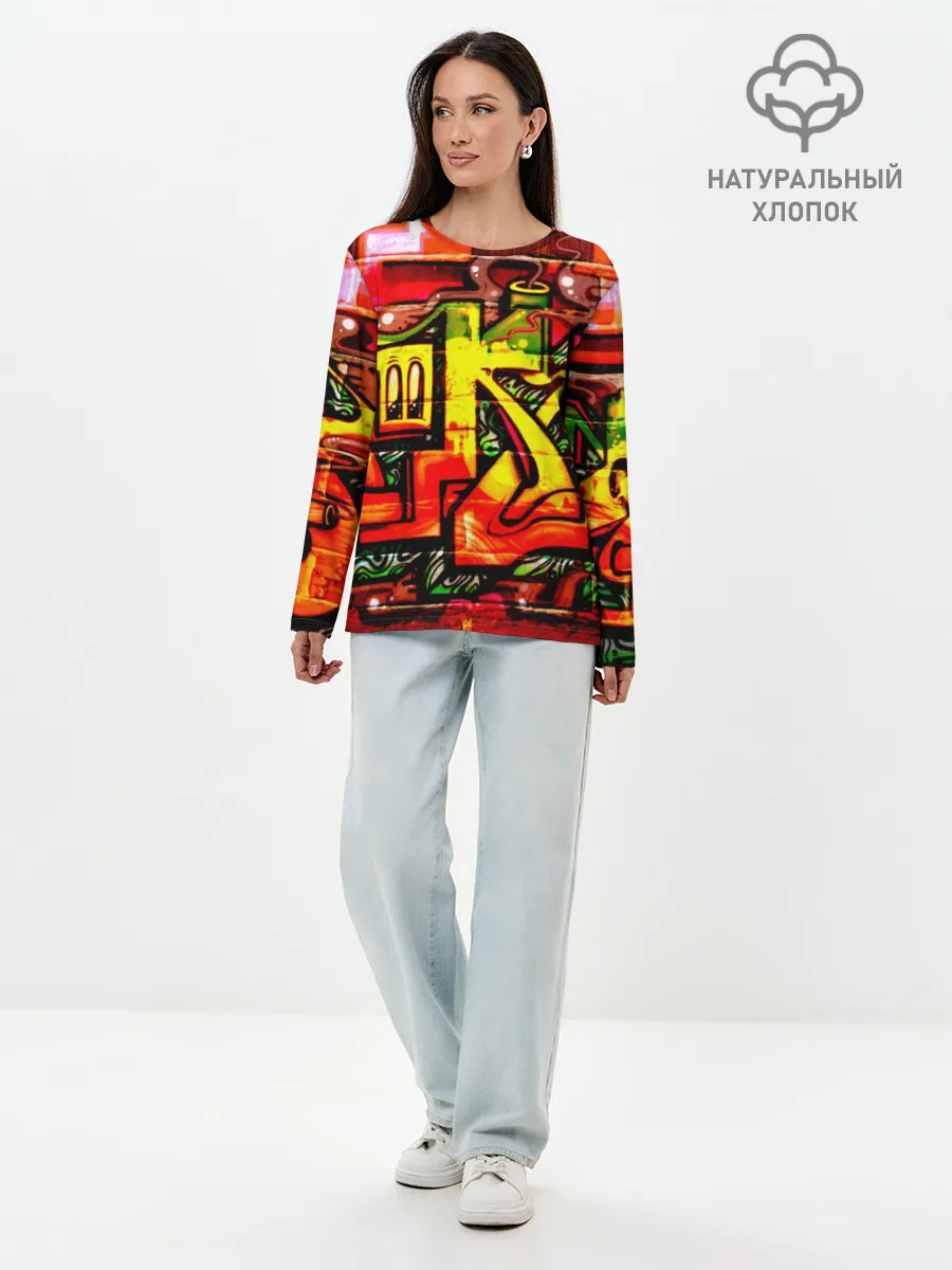 Лонгслив женский. Хлопок / Граффити
