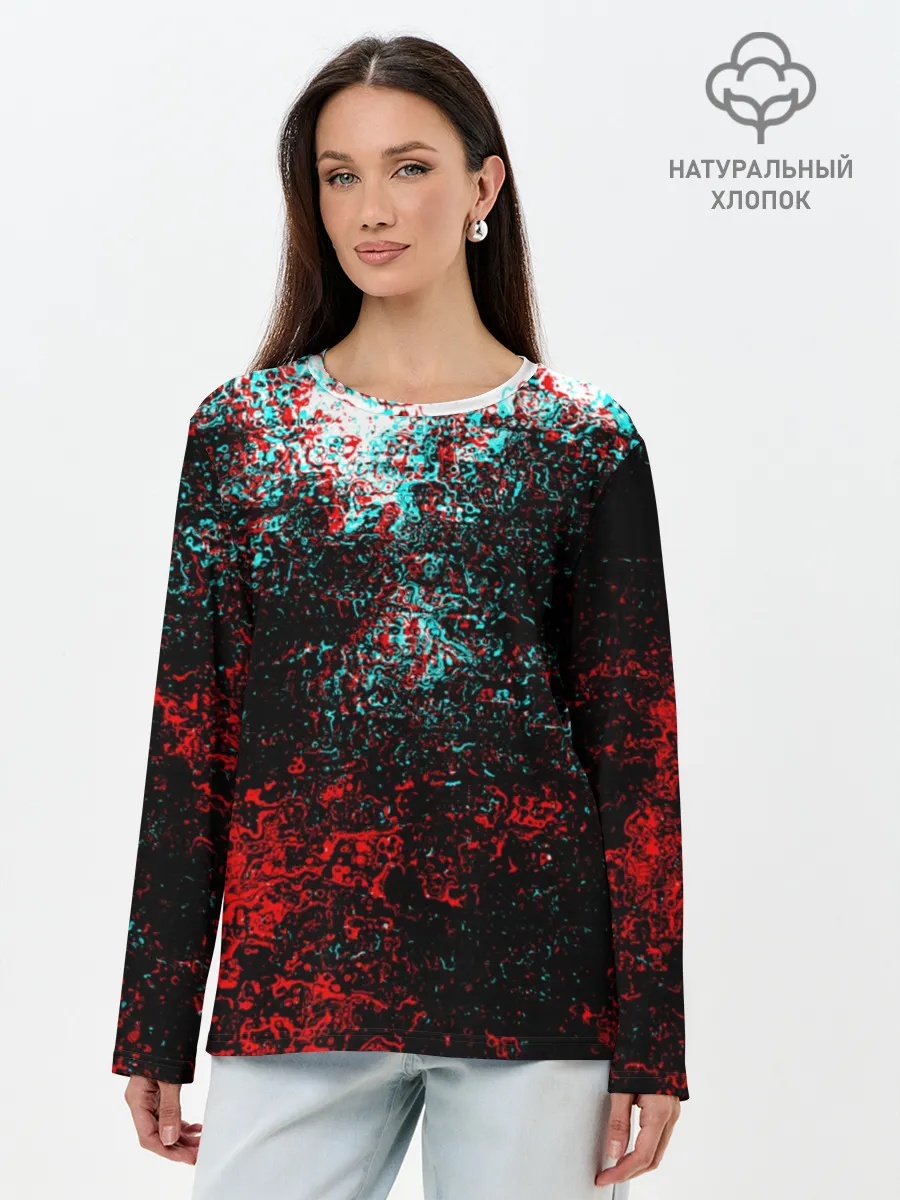 Лонгслив женский. Хлопок / БРЫЗГИ КРАСОК GLITCH