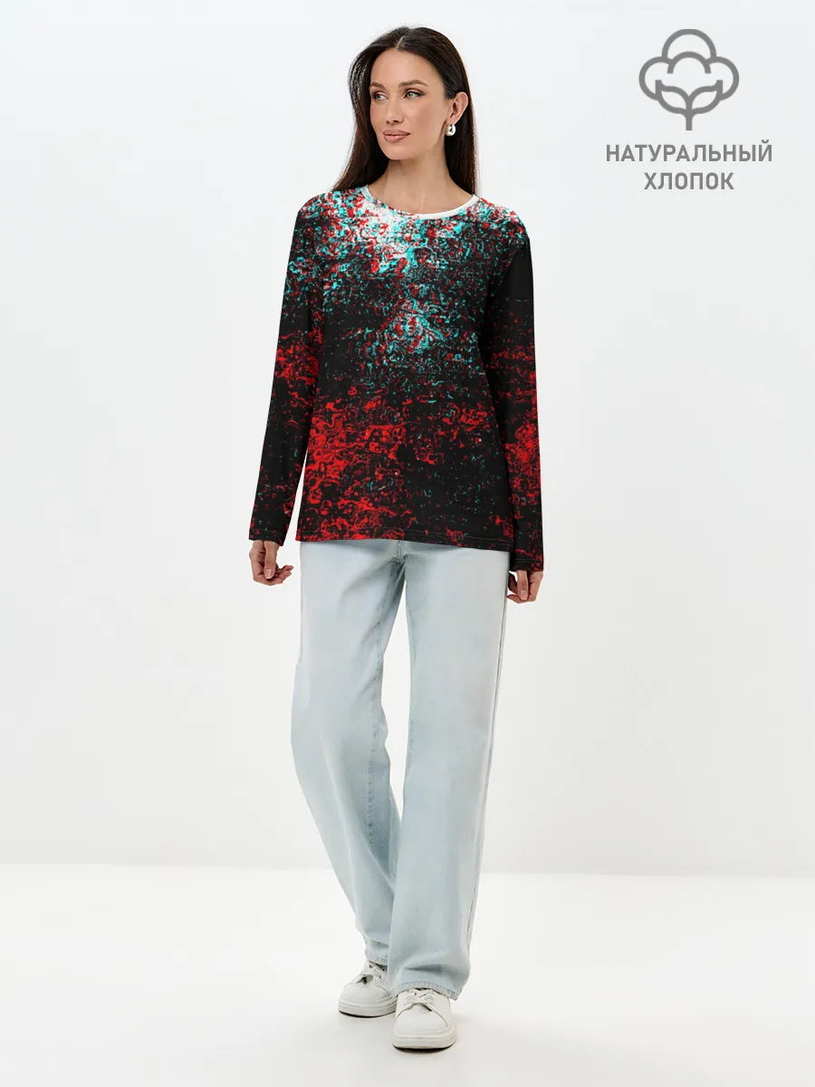 Лонгслив женский. Хлопок / БРЫЗГИ КРАСОК GLITCH