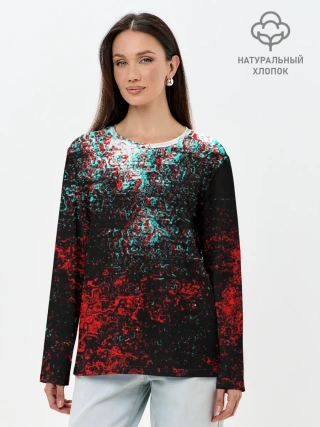 Лонгслив женский. Хлопок / БРЫЗГИ КРАСОК GLITCH