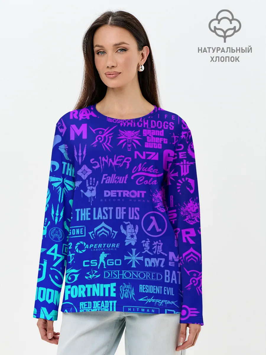 Лонгслив женский. Хлопок / ЛОГОТИПЫ ИГР