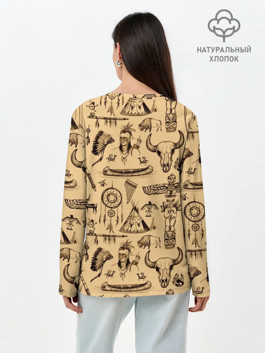 Лонгслив женский. Хлопок / Индейский паттерн