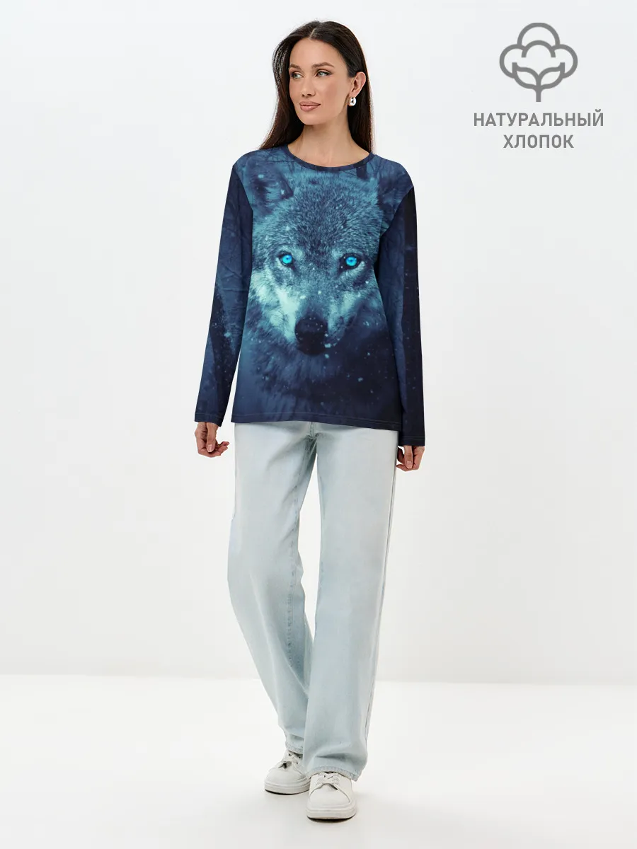 Лонгслив женский. Хлопок / Волк