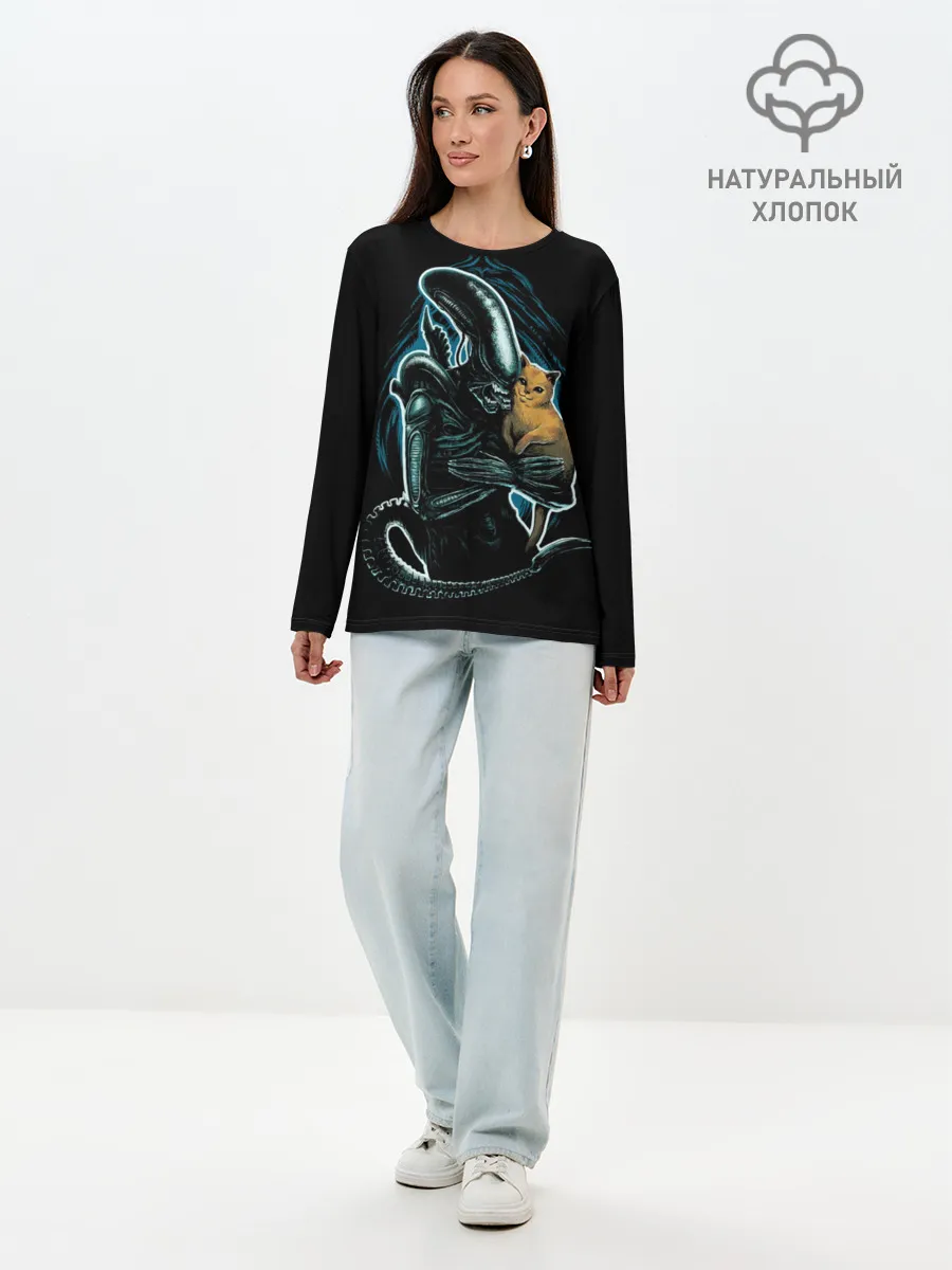 Лонгслив женский. Хлопок / Чужой и котик