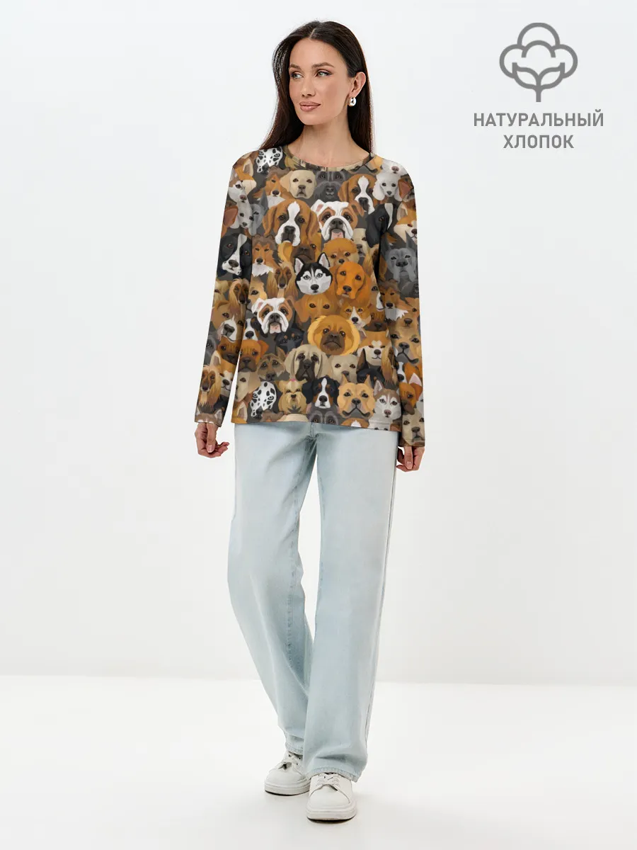 Лонгслив женский. Хлопок / Собаки