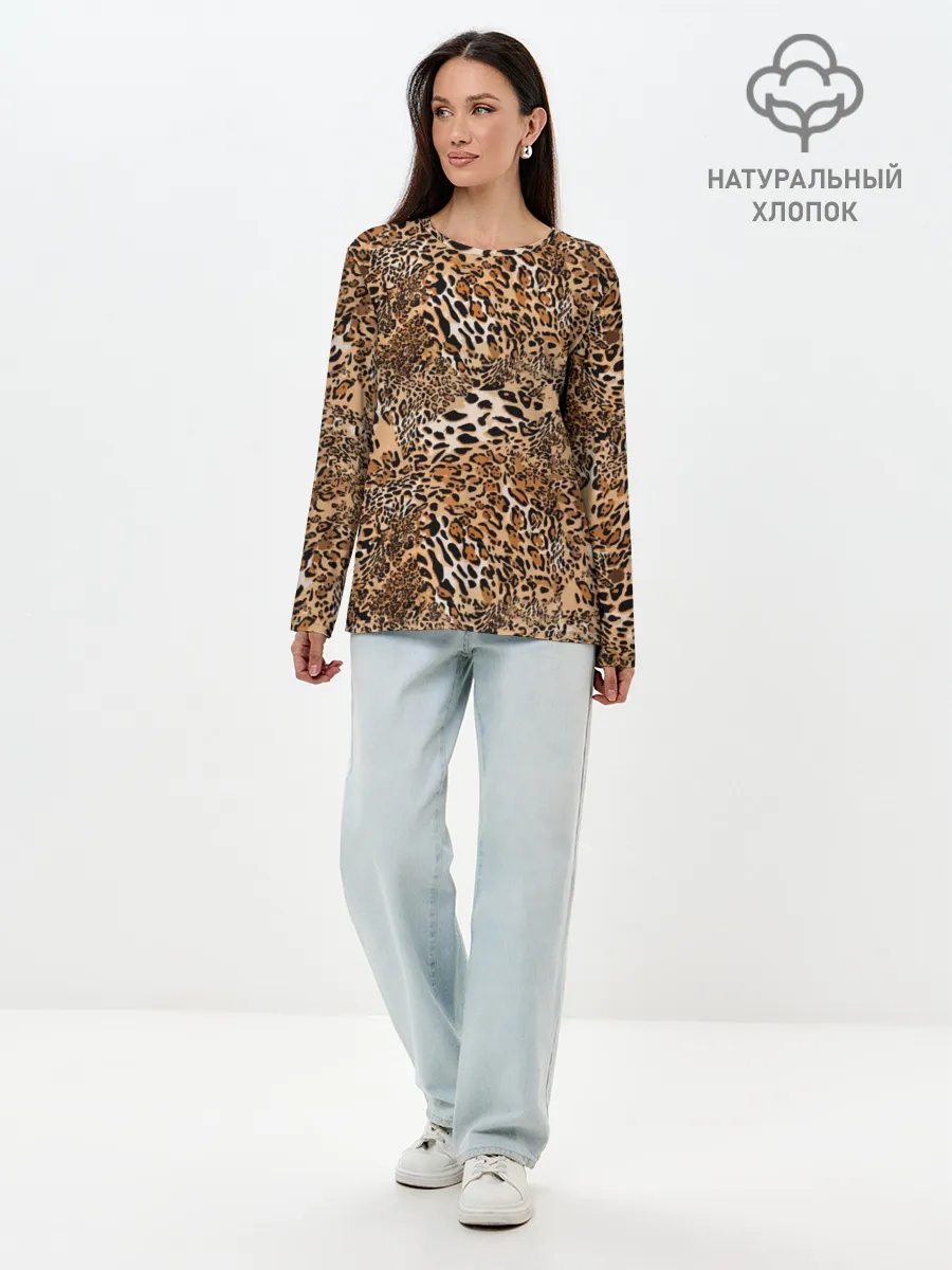 Лонгслив женский. Хлопок / Леопард