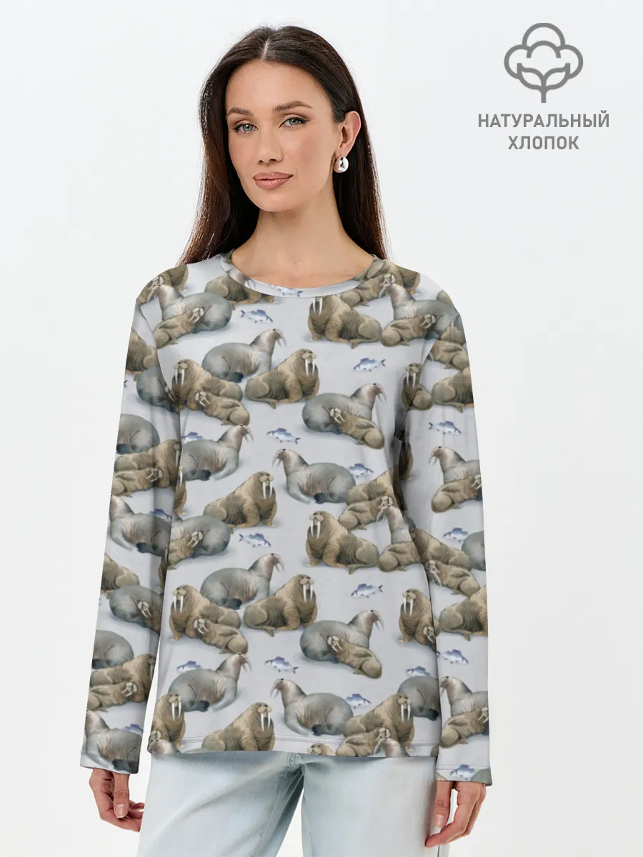 Лонгслив женский. Хлопок / Моржи