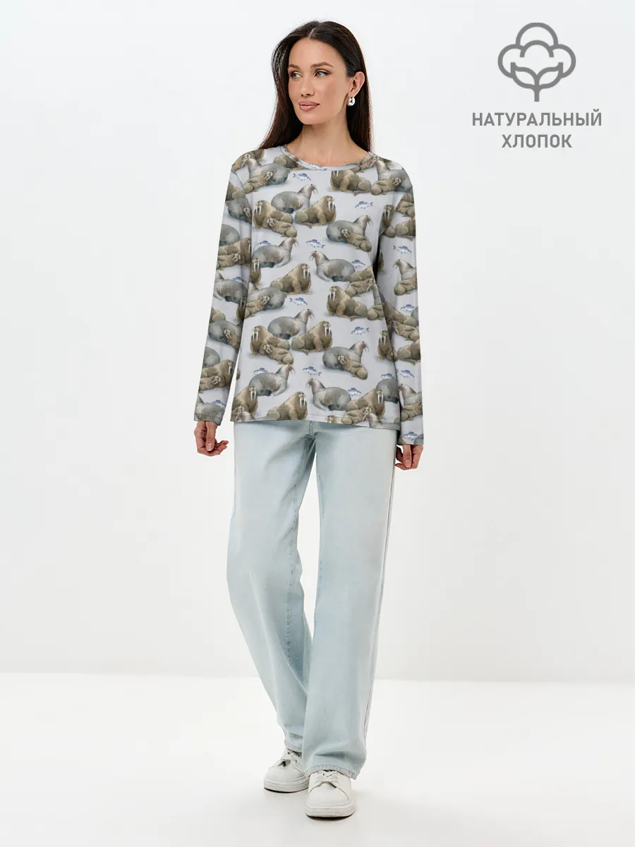 Лонгслив женский. Хлопок / Моржи