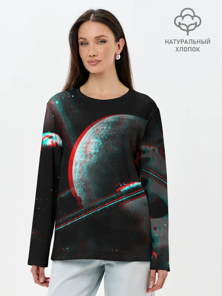 Лонгслив женский. Хлопок / Cosmos Glitch