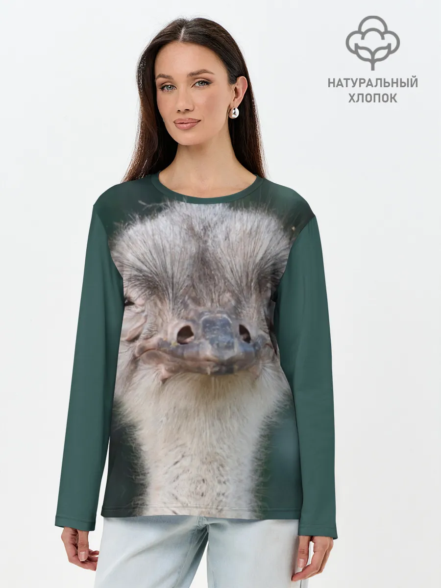 Лонгслив женский. Хлопок / Подозрительный страус