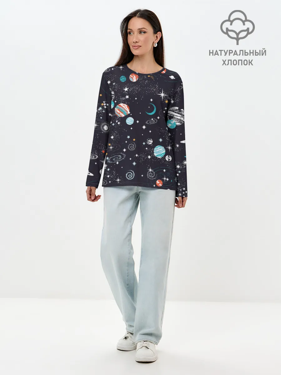 Лонгслив женский. Хлопок / Космос