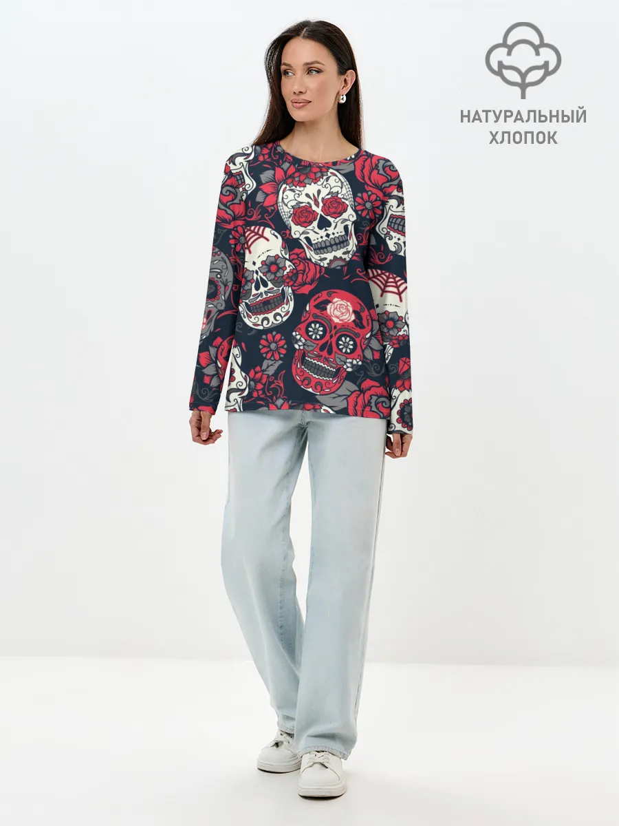 Лонгслив женский. Хлопок / Мексиканские черепа