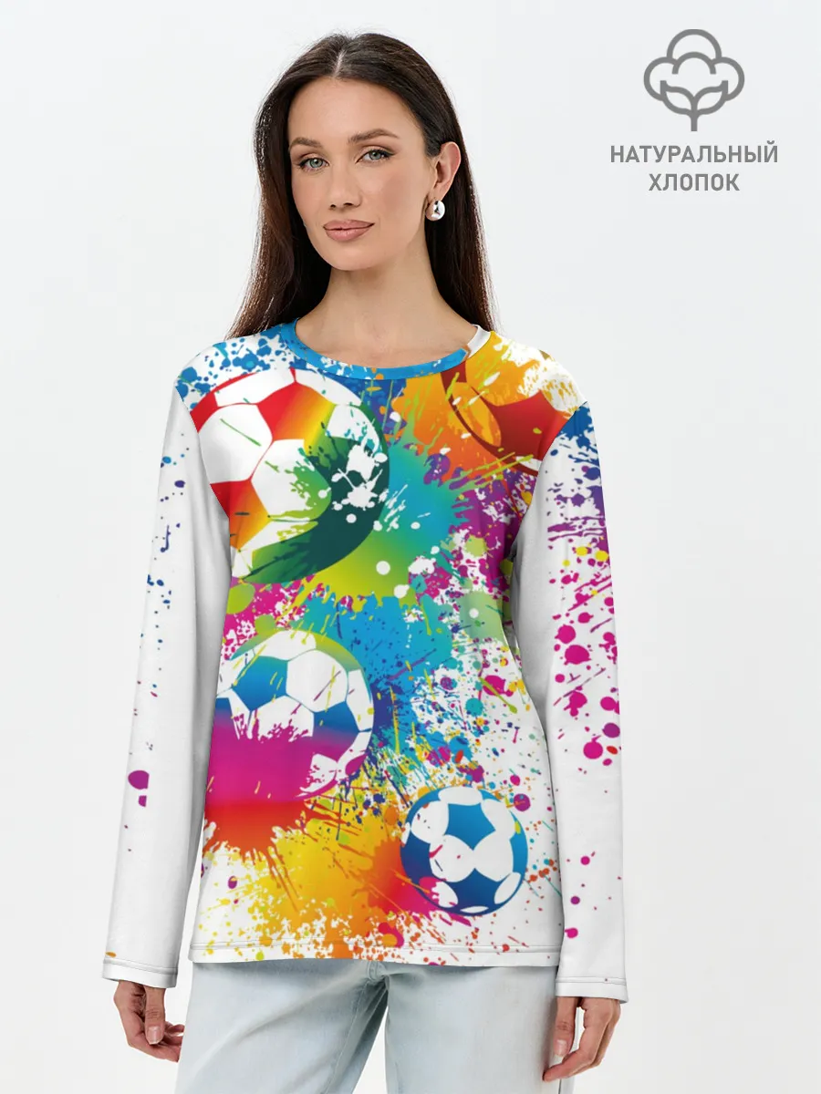 Лонгслив женский. Хлопок / Футбольные мячи