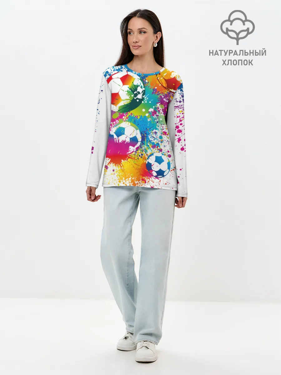 Лонгслив женский. Хлопок / Футбольные мячи