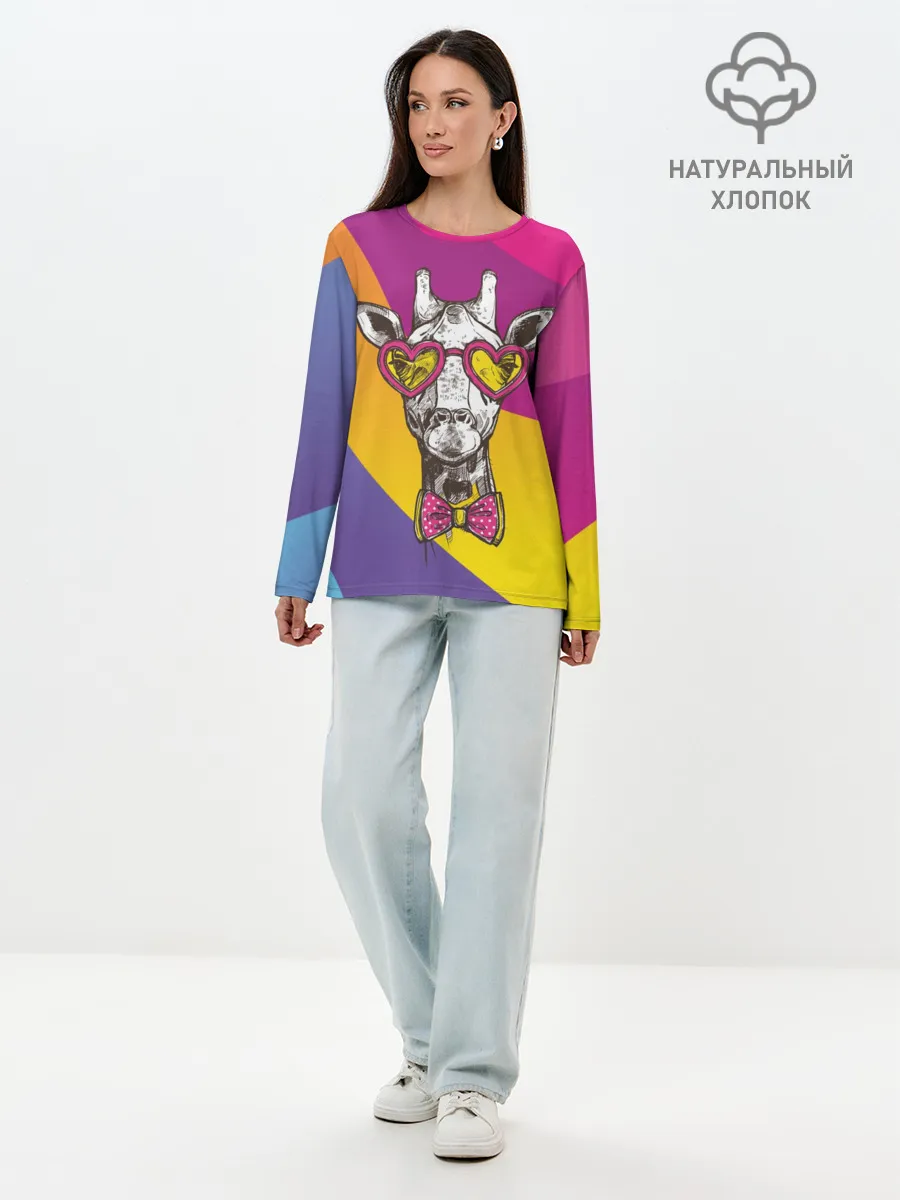 Лонгслив женский. Хлопок / Праздничный жираф