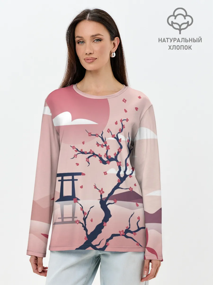 Лонгслив женский. Хлопок / Японский мотив