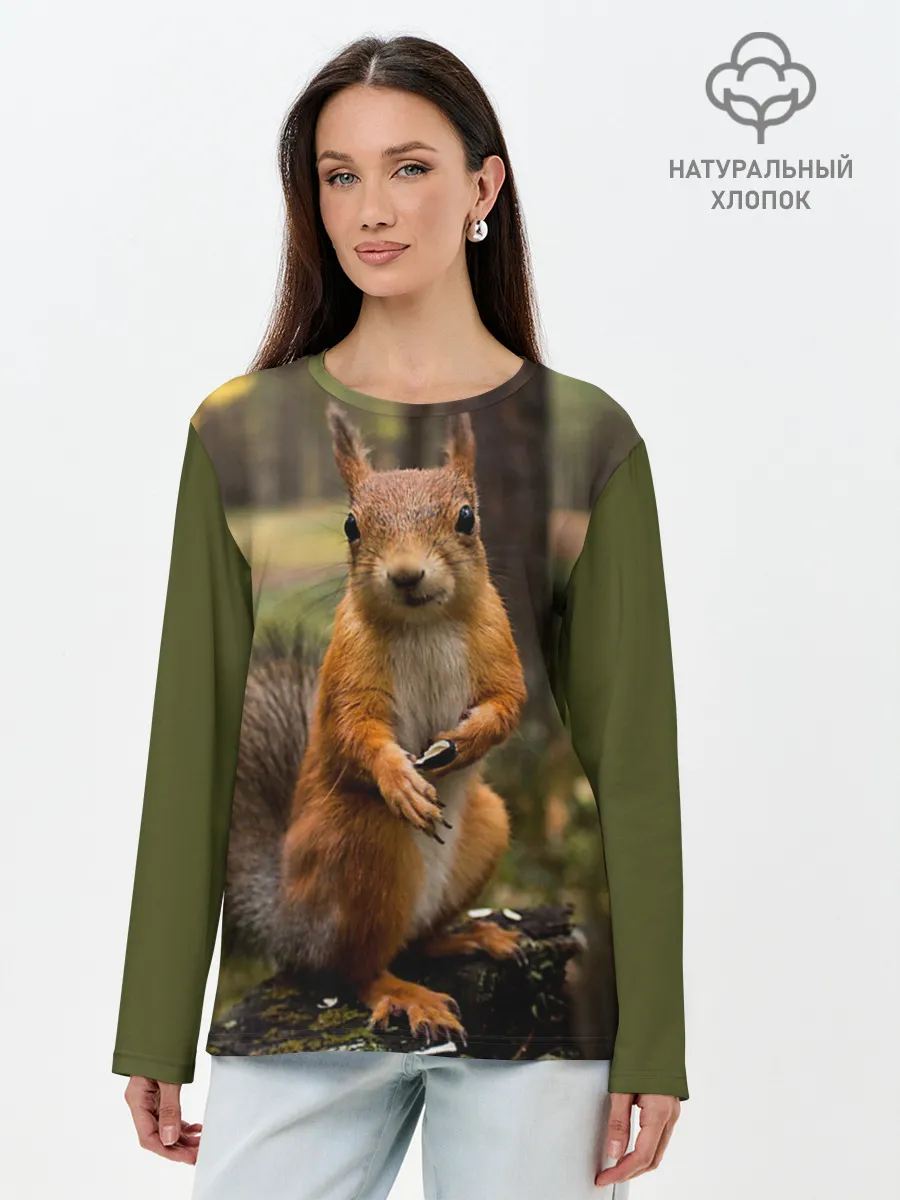 Лонгслив женский. Хлопок / Белочка