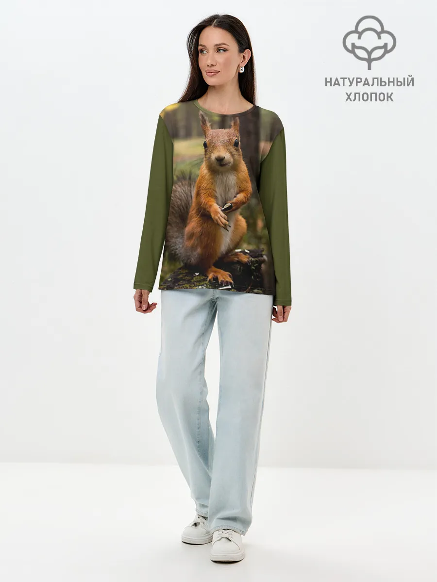 Лонгслив женский. Хлопок / Белочка