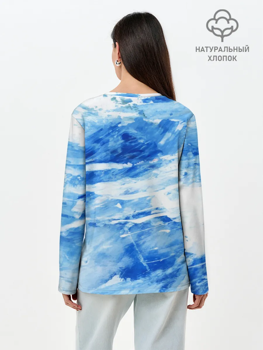 Лонгслив женский. Хлопок / Вода акварель