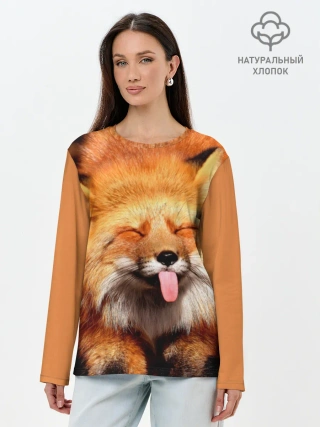Лонгслив женский. Хлопок / Лиса с языком