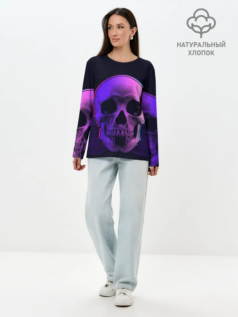 Лонгслив женский. Хлопок / Токсичный череп
