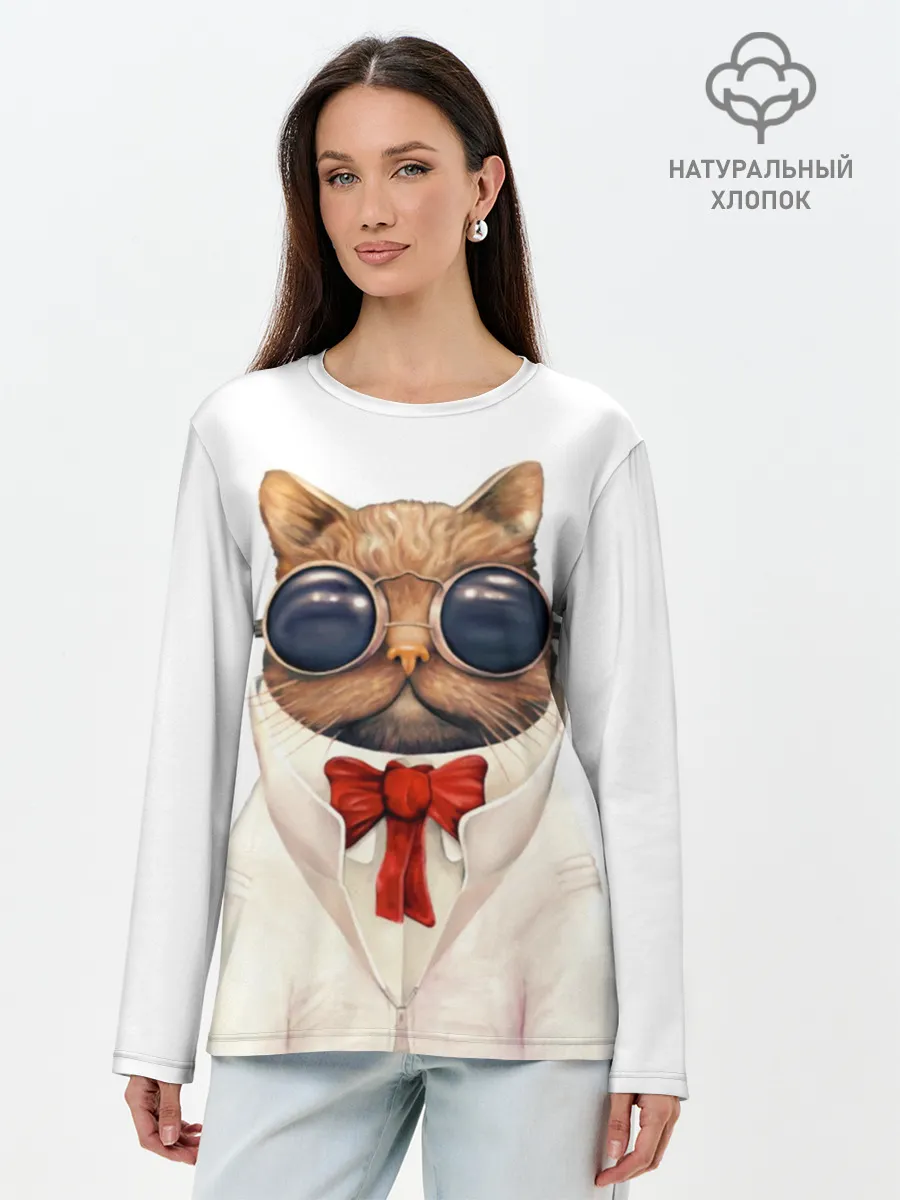 Лонгслив женский. Хлопок / Кот